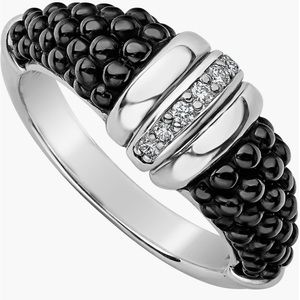 Lagos black caviar diamond tapered ring, size 7
